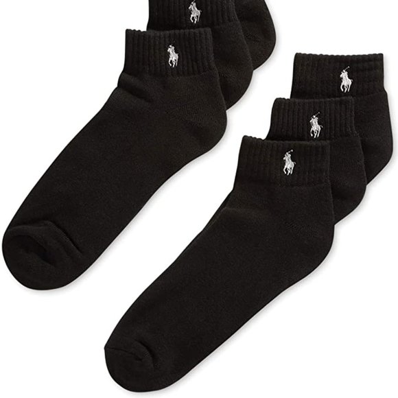 Polo Ralph Lauren Black Socks 6-Pair Cushioned Quarter Sport Socks Grey Pony - Picture 3 of 4